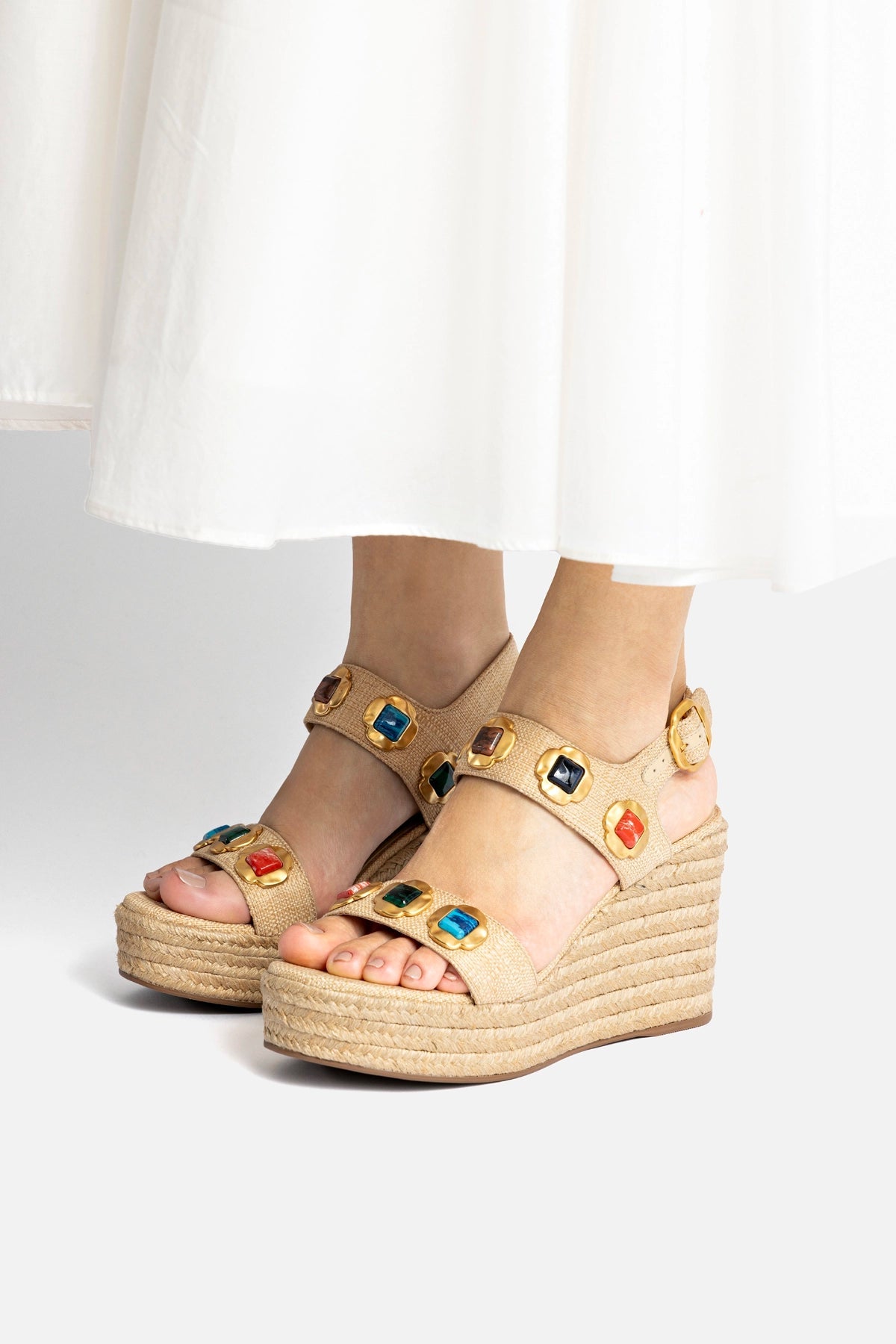 Milan Gioiello Espadrille In Beige Raffia - Larroude