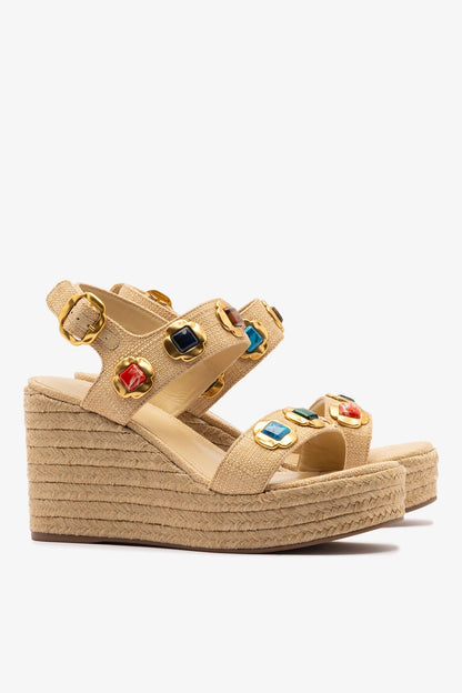 Milan Gioiello Espadrille In Beige Raffia - Larroude