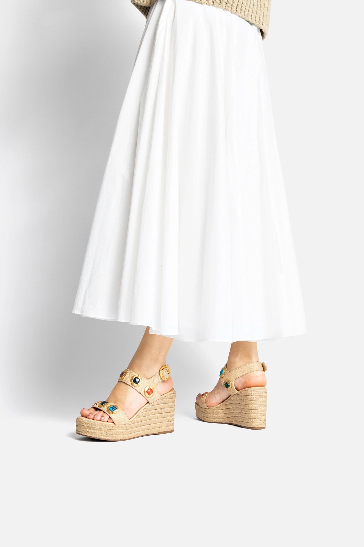 Milan Gioiello Espadrille In Beige Raffia - Larroude