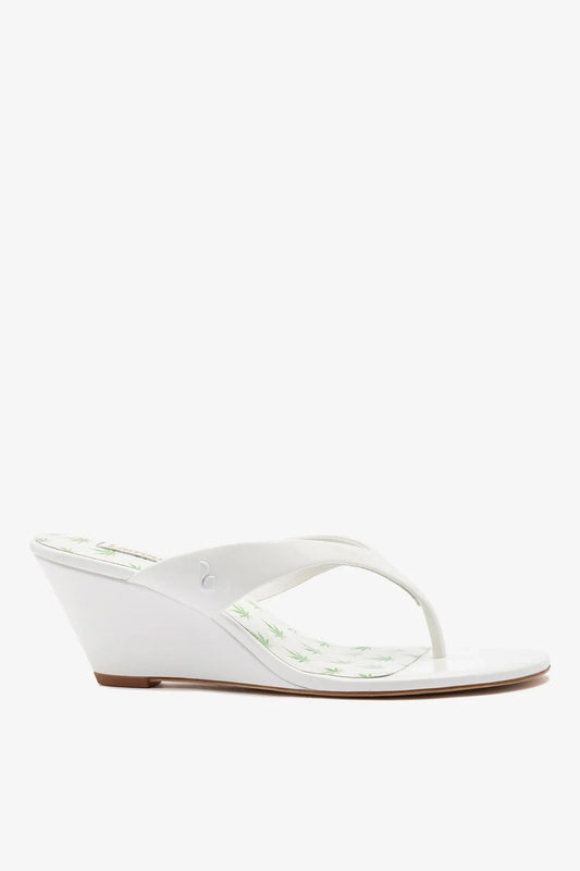 Gaia Low Wedge Sandal White Patent Leather - Larroude