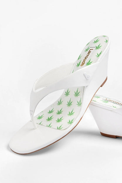 Gaia Low Wedge Sandal White Patent Leather - Larroude