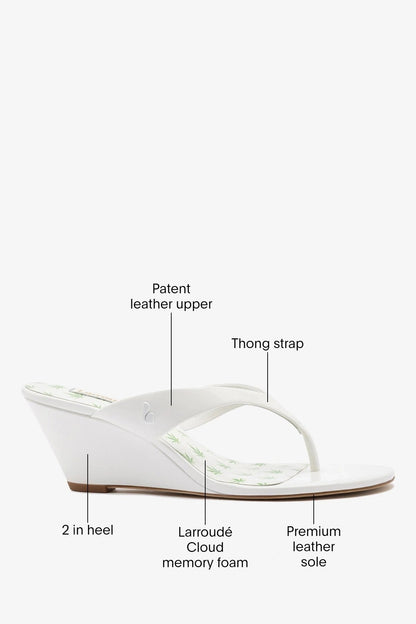 Gaia Low Wedge Sandal White Patent Leather - Larroude
