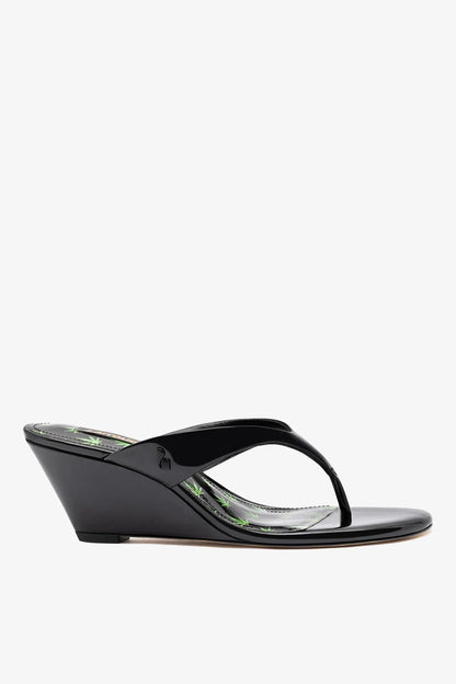 Gaia Low Wedge Sandal Black Patent Leather - Larroude