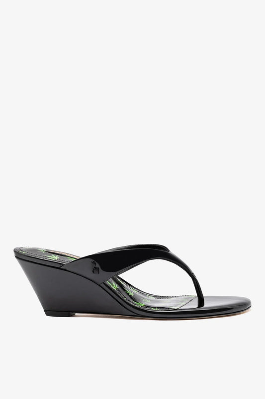 Gaia Low Wedge Sandal Black Patent Leather - Larroude