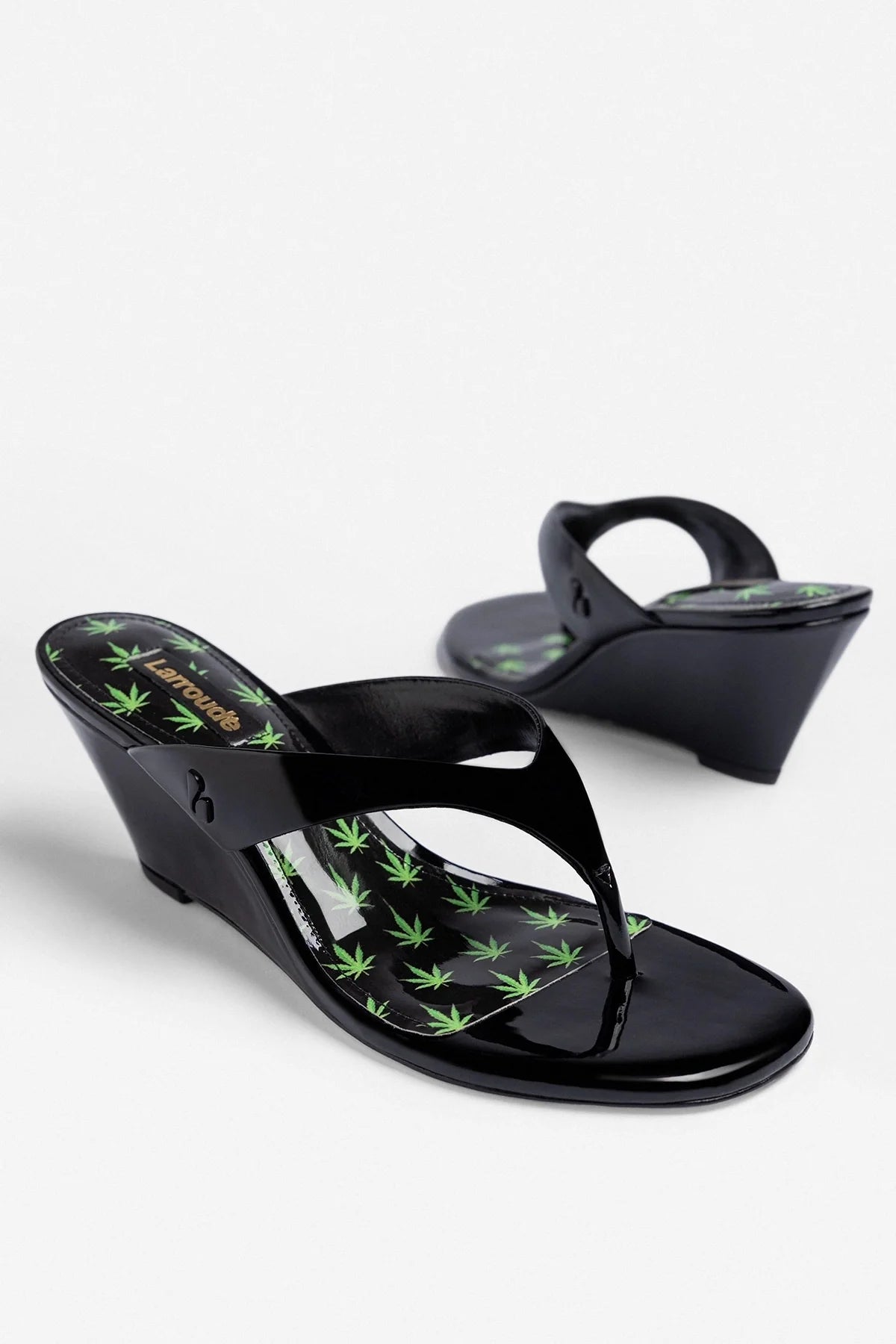 Gaia Low Wedge Sandal Black Patent Leather - Larroude