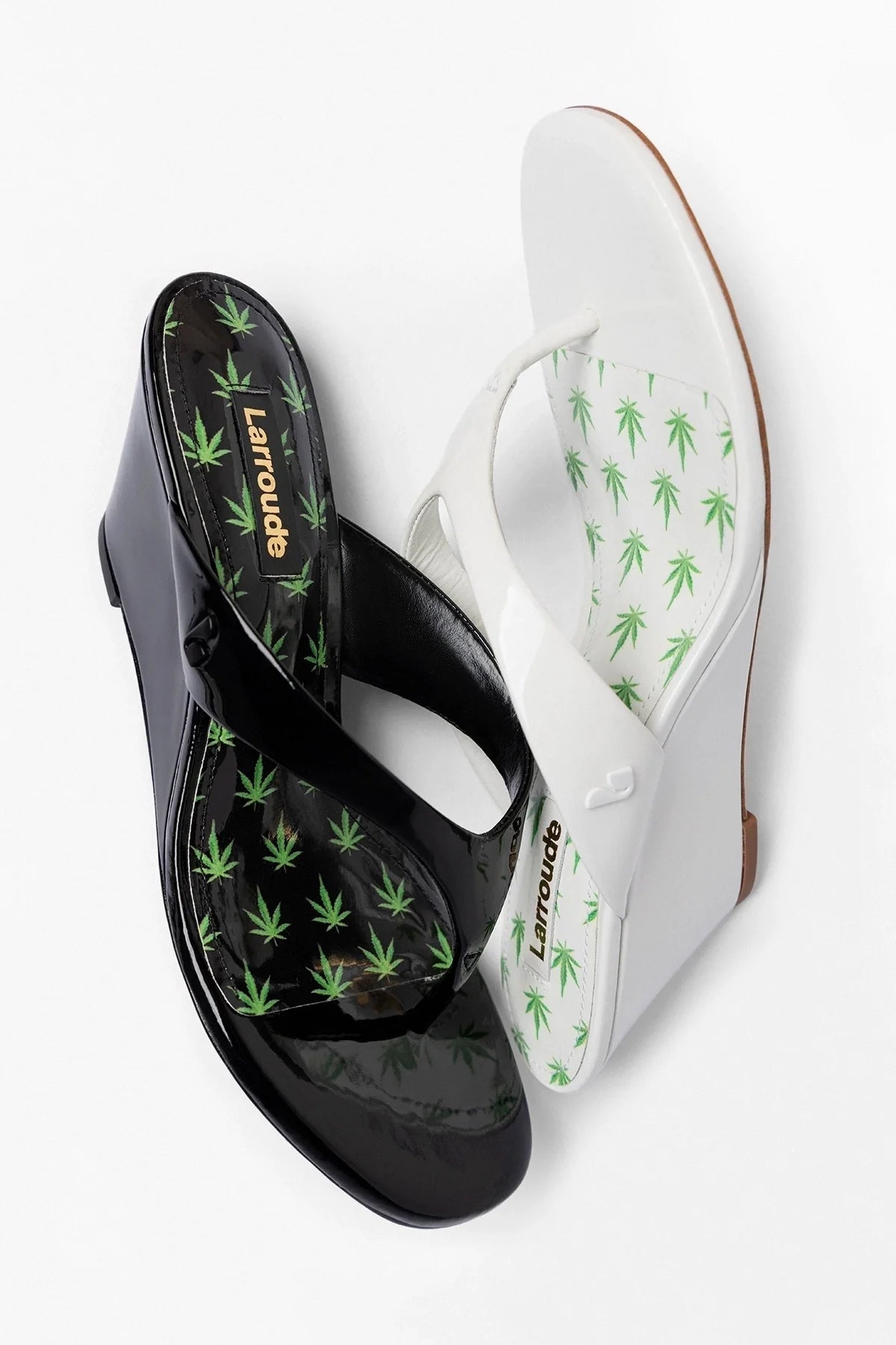 Gaia Low Wedge Sandal Black Patent Leather - Larroude