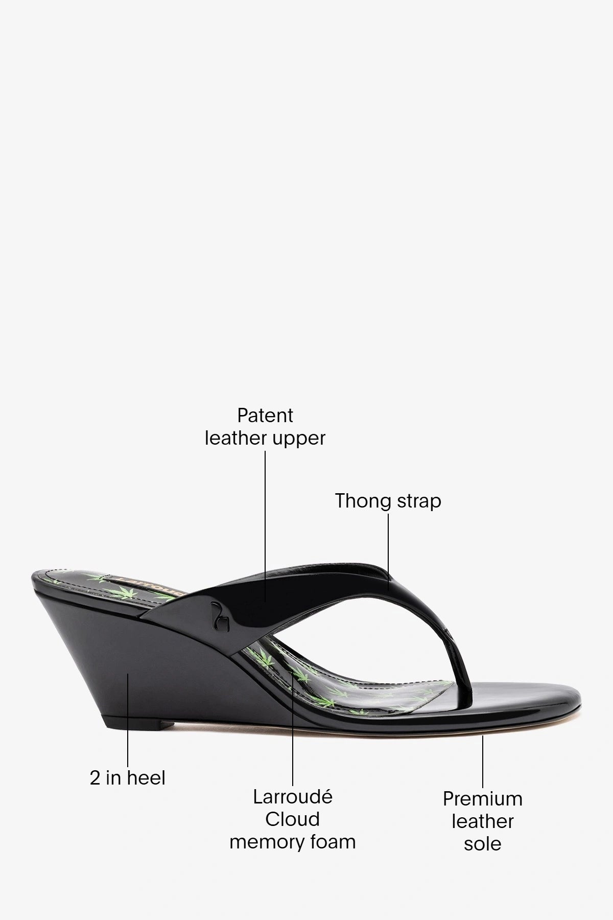 Gaia Low Wedge Sandal Black Patent Leather - Larroude