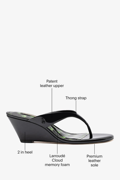 Gaia Low Wedge Sandal Black Patent Leather - Larroude