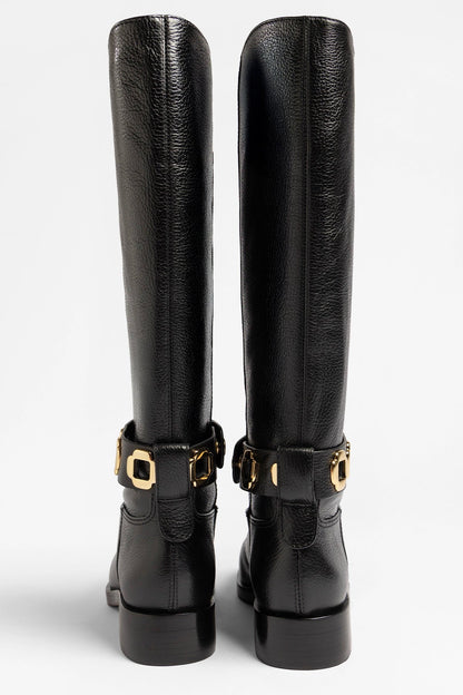 Milan Flat Boot In Black Leather - Larroude