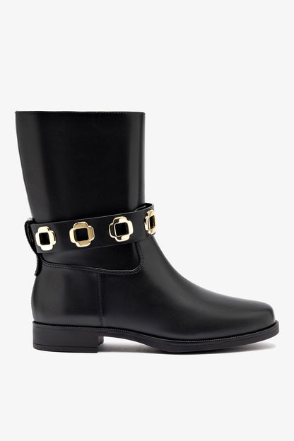 Milan Flat Bootie In Black Water Resistant Leather - Larroude
