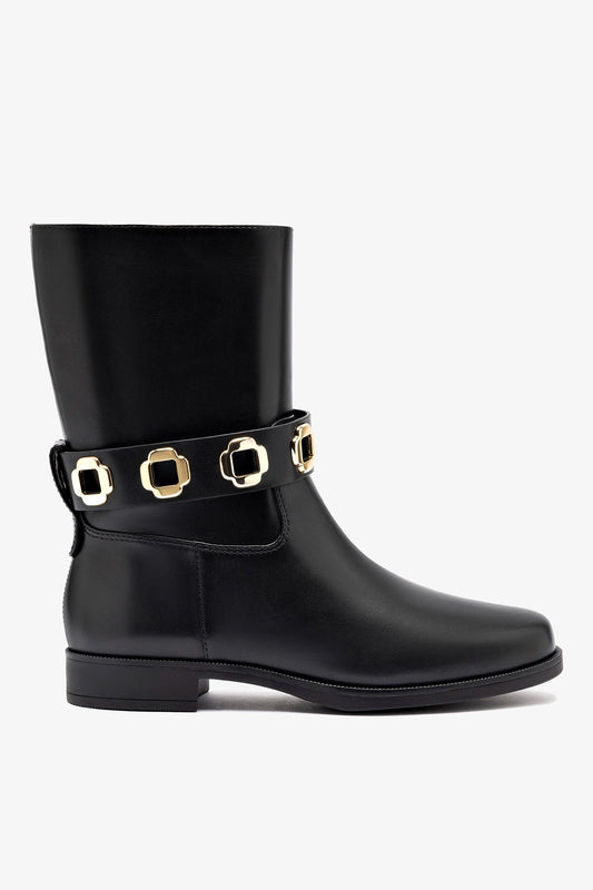 Milan Flat Bootie In Black Water Resistant Leather - Larroude