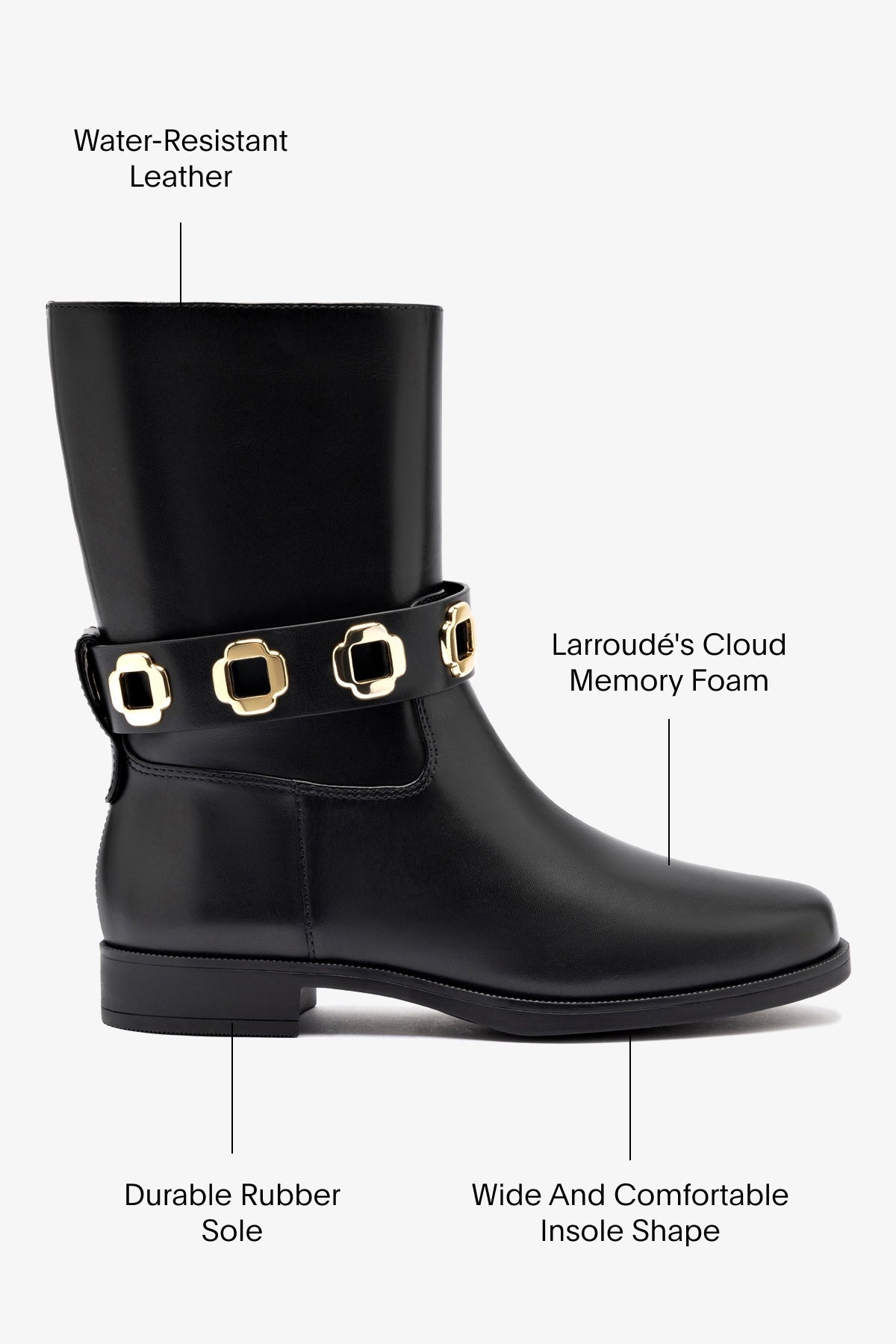 Milan Flat Bootie In Black Water Resistant Leather - Larroude