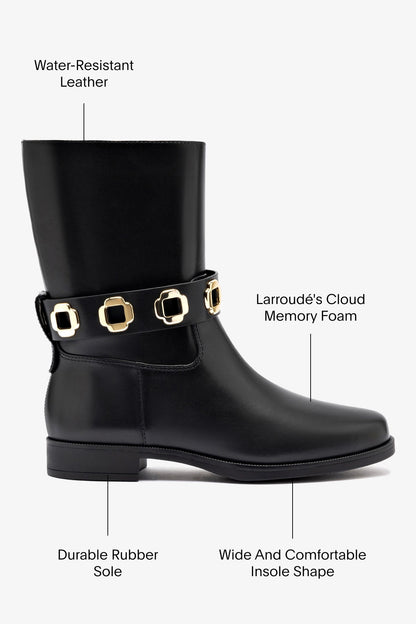 Milan Flat Bootie In Black Water Resistant Leather - Larroude
