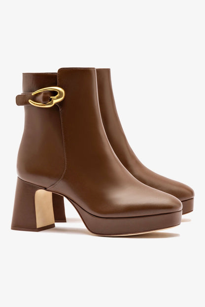 Dolly Verona Low Boot In Burnt Umber Leather - Larroude