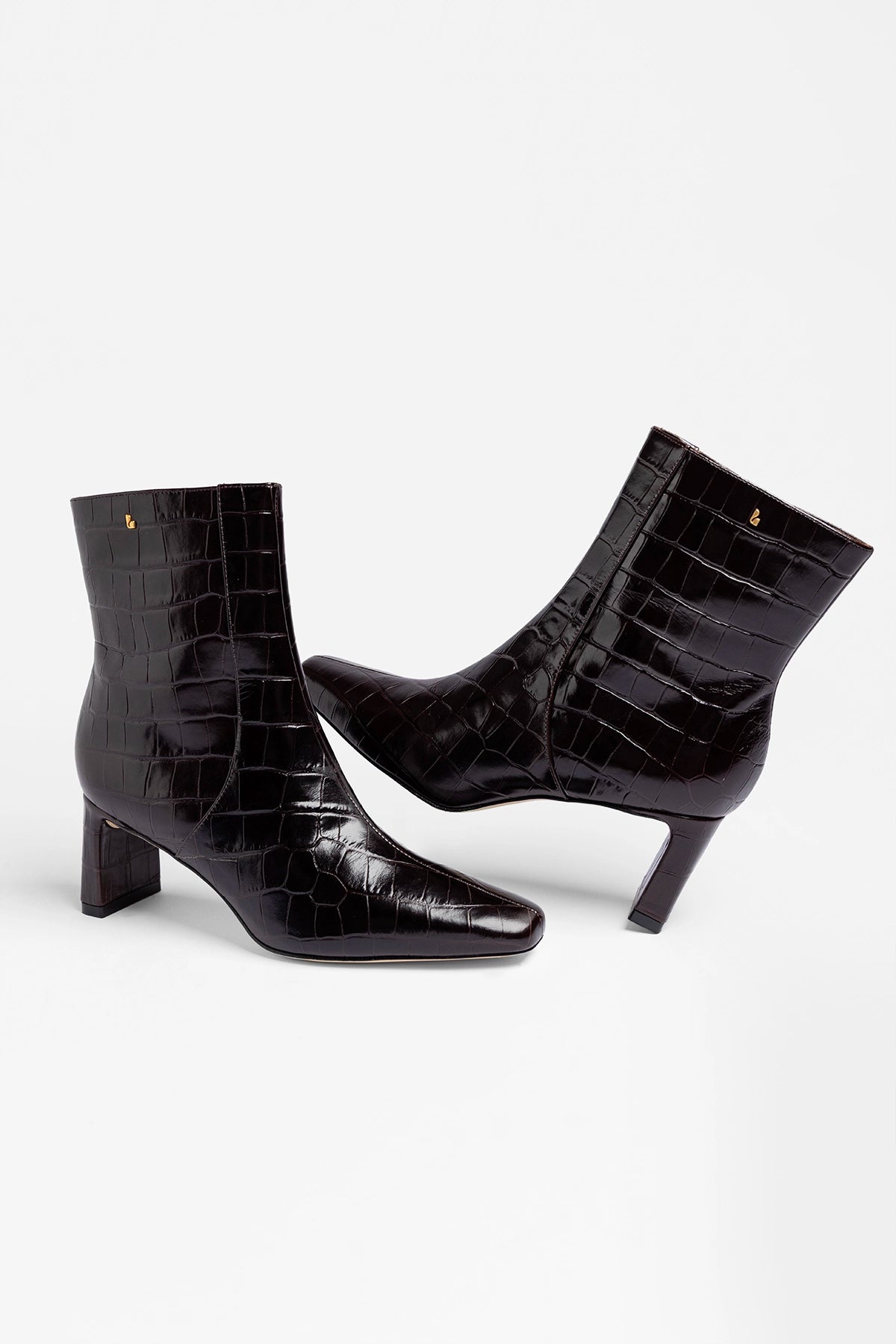 Alexis Bootie In Dark Croco Embossed Leather - Larroude