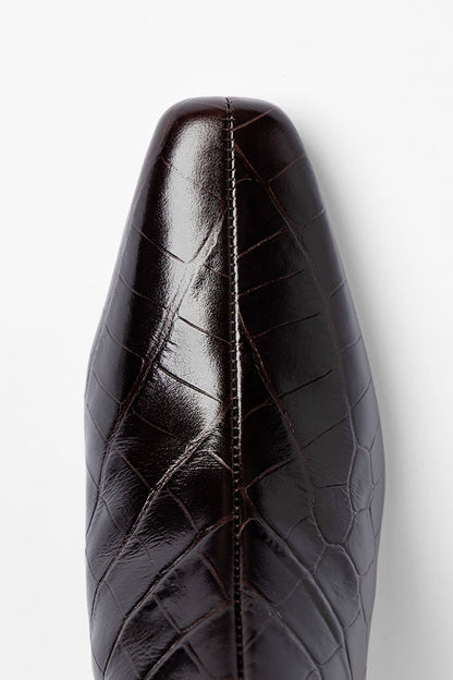 Alexis Bootie In Dark Croco Embossed Leather - Larroude