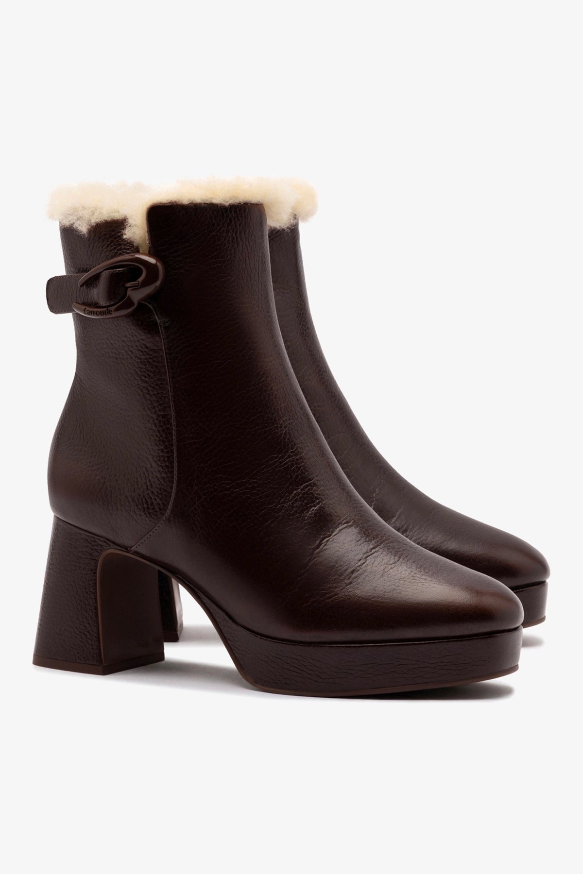 Dolly Verona Low Boot In Brown Leather And Natural Shearling - Larroude