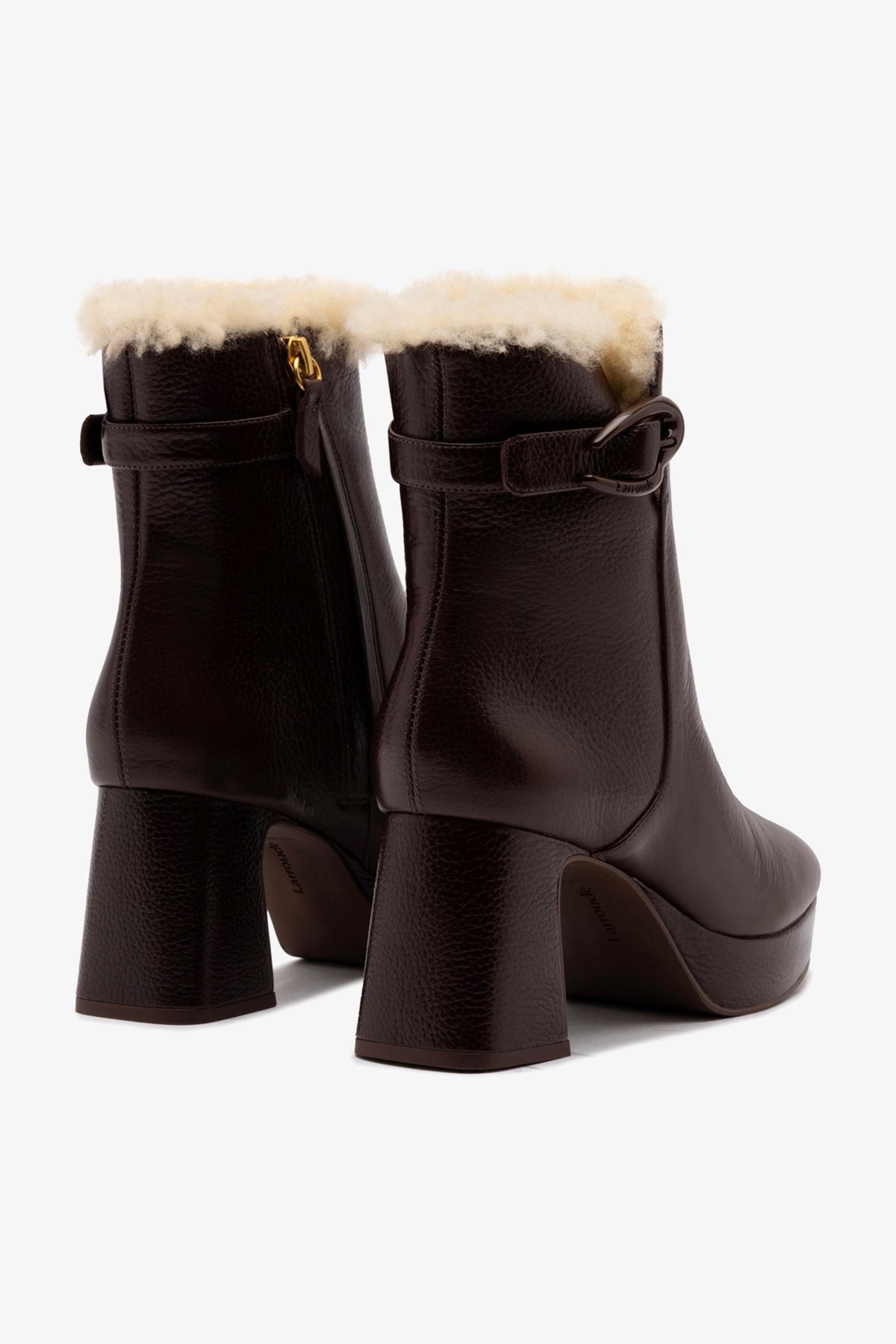 Dolly Verona Low Boot In Brown Leather And Natural Shearling - Larroude