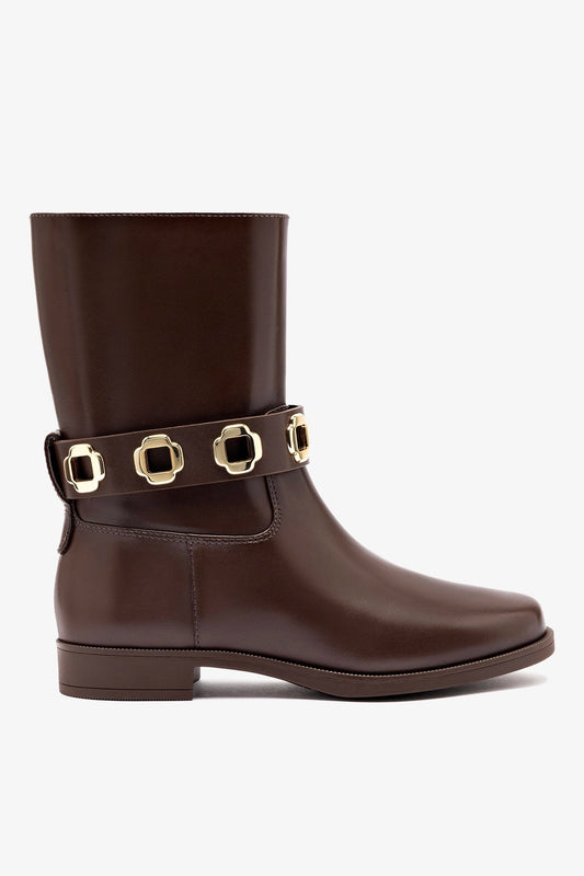 Milan Flat Bootie In Brown Water Resistant Leather - Larroude