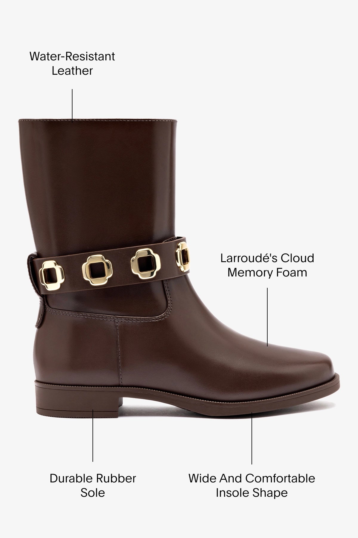 Milan Flat Bootie In Brown Water Resistant Leather - Larroude