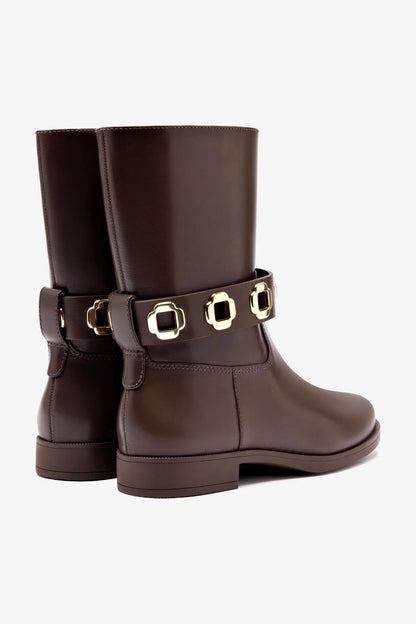 Milan Flat Bootie In Brown Water Resistant Leather - Larroude