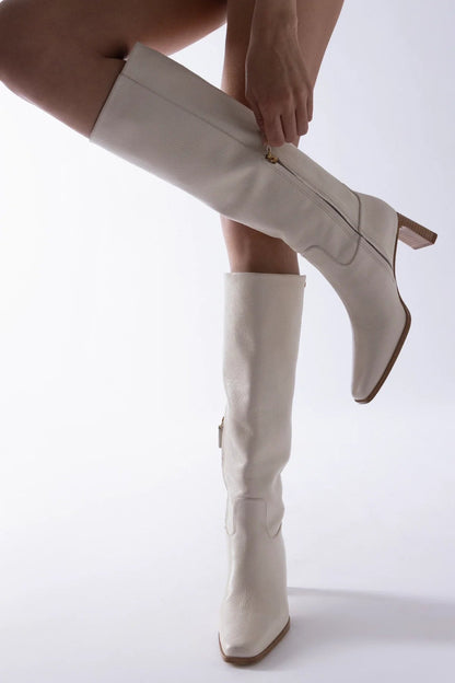 Alexis Boot Ivory Leather - Larroude