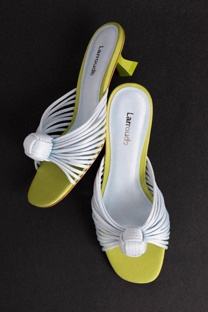 Valerie Mule Powder Blue and Green Satin - Larroude