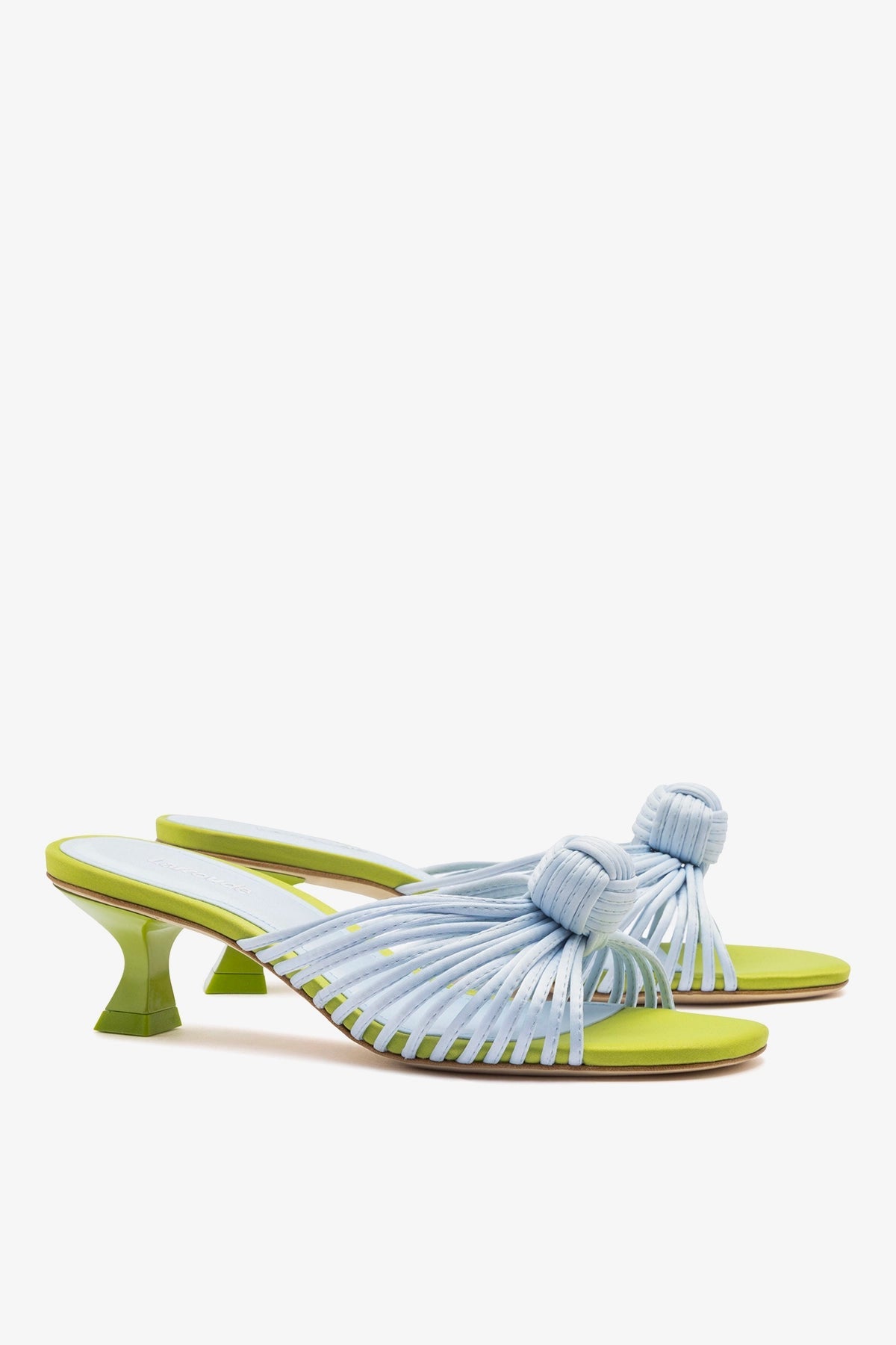 Valerie Mule Powder Blue and Green Satin - Larroude