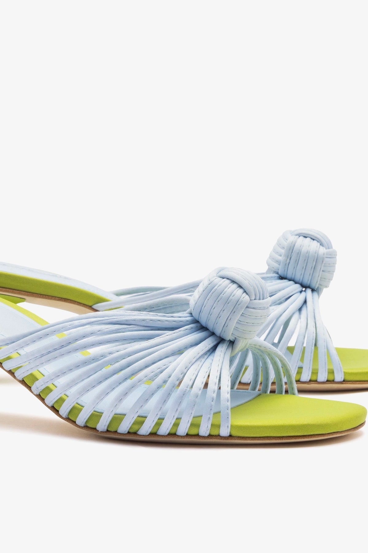 Valerie Mule Powder Blue and Green Satin - Larroude