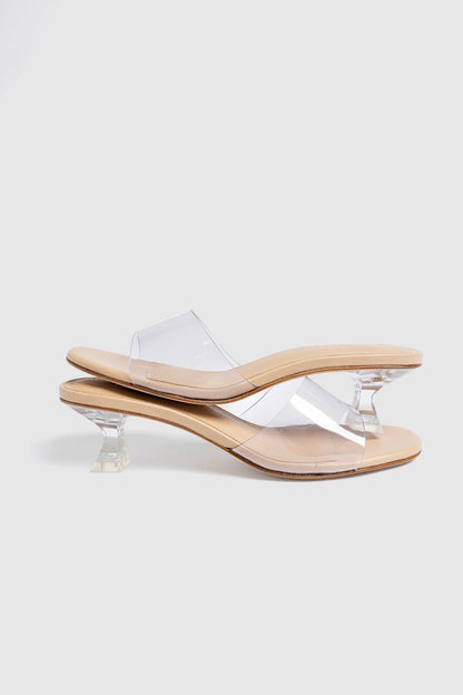Vivi Lucite Clear Mule Sand Leather - Larroude