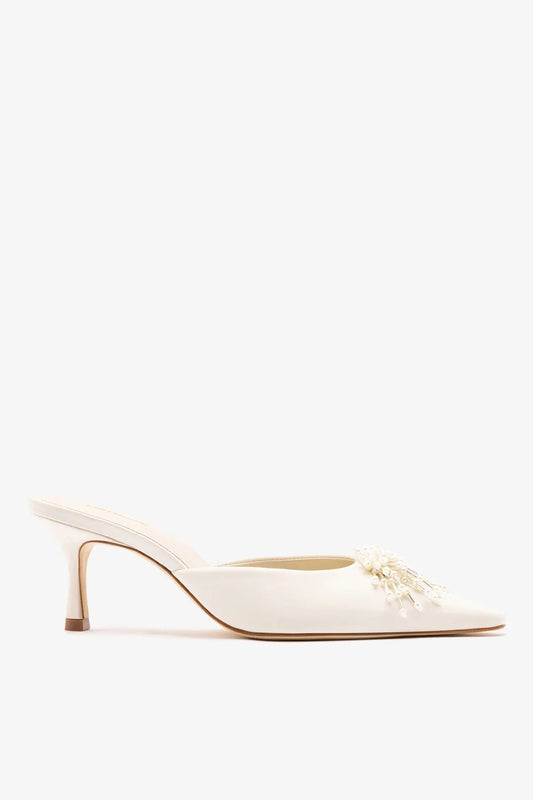 Carine Mule White Satin - Larroude