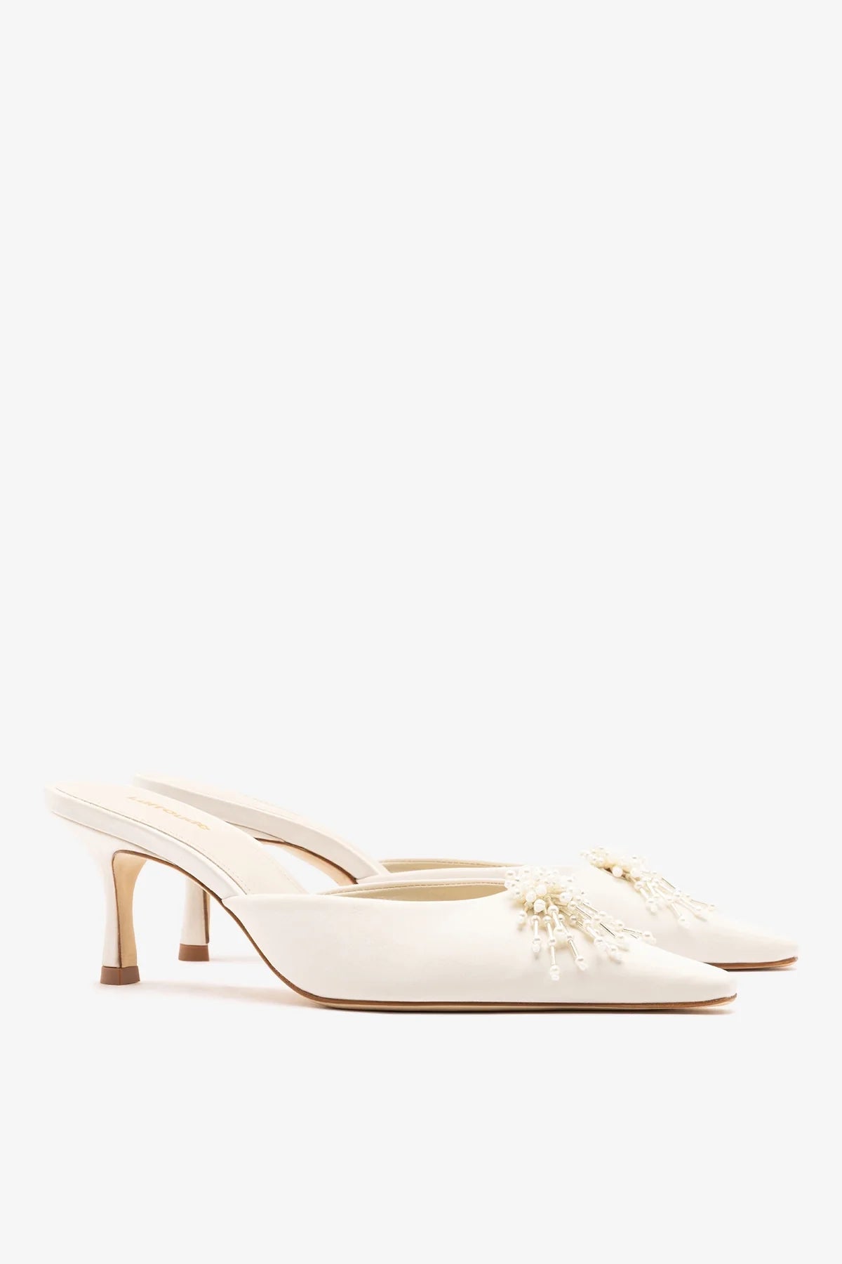 Carine Mule White Satin - Larroude