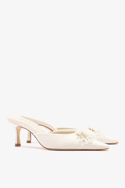 Carine Mule White Satin - Larroude