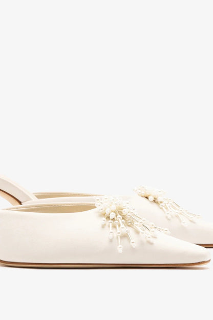 Carine Mule White Satin - Larroude