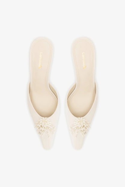 Carine Mule White Satin - Larroude