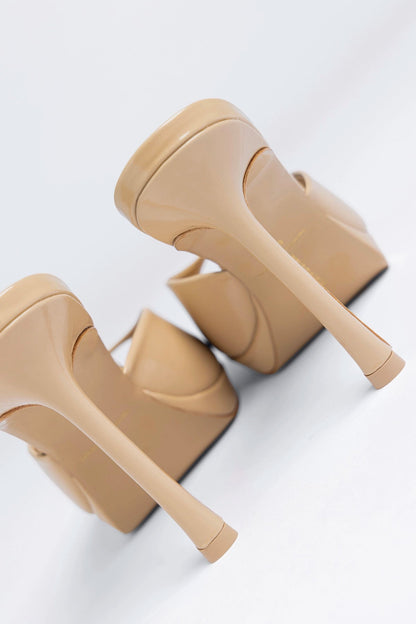 Jasmine Platform Mule Sand Patent Leather - Larroude