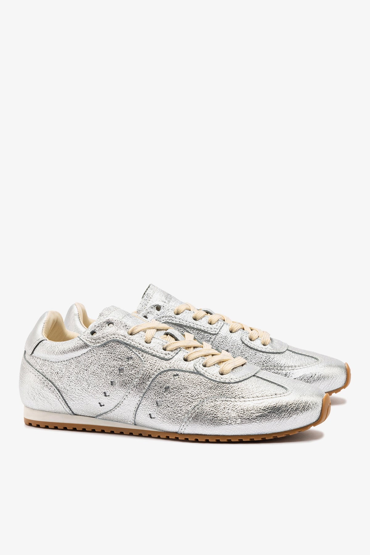 Stella Sneaker In Silver Metallic Leather - Larroude