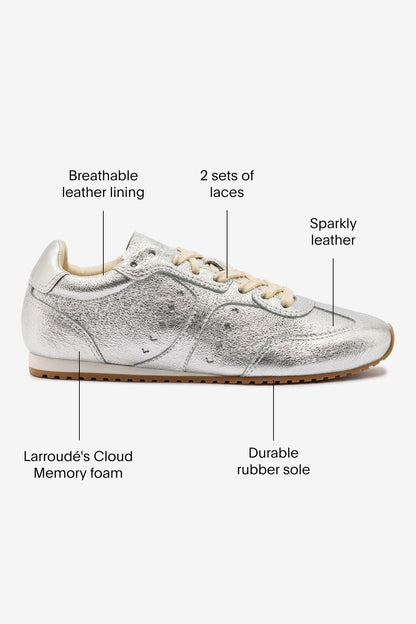 Stella Sneaker In Silver Metallic Leather - Larroude