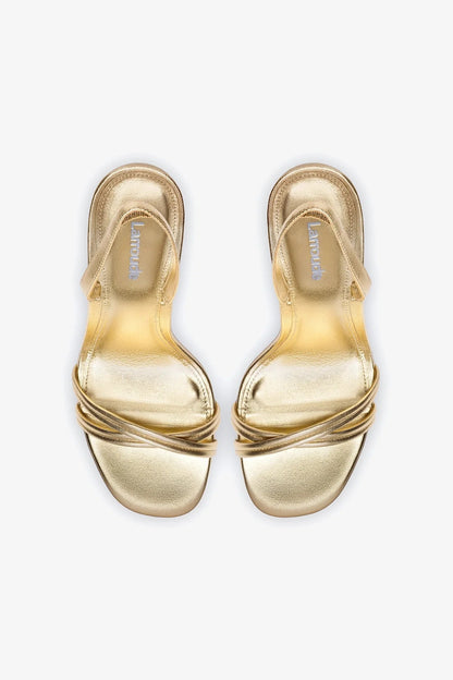Annie Sandal In Gold Metallic Leather - Larroude