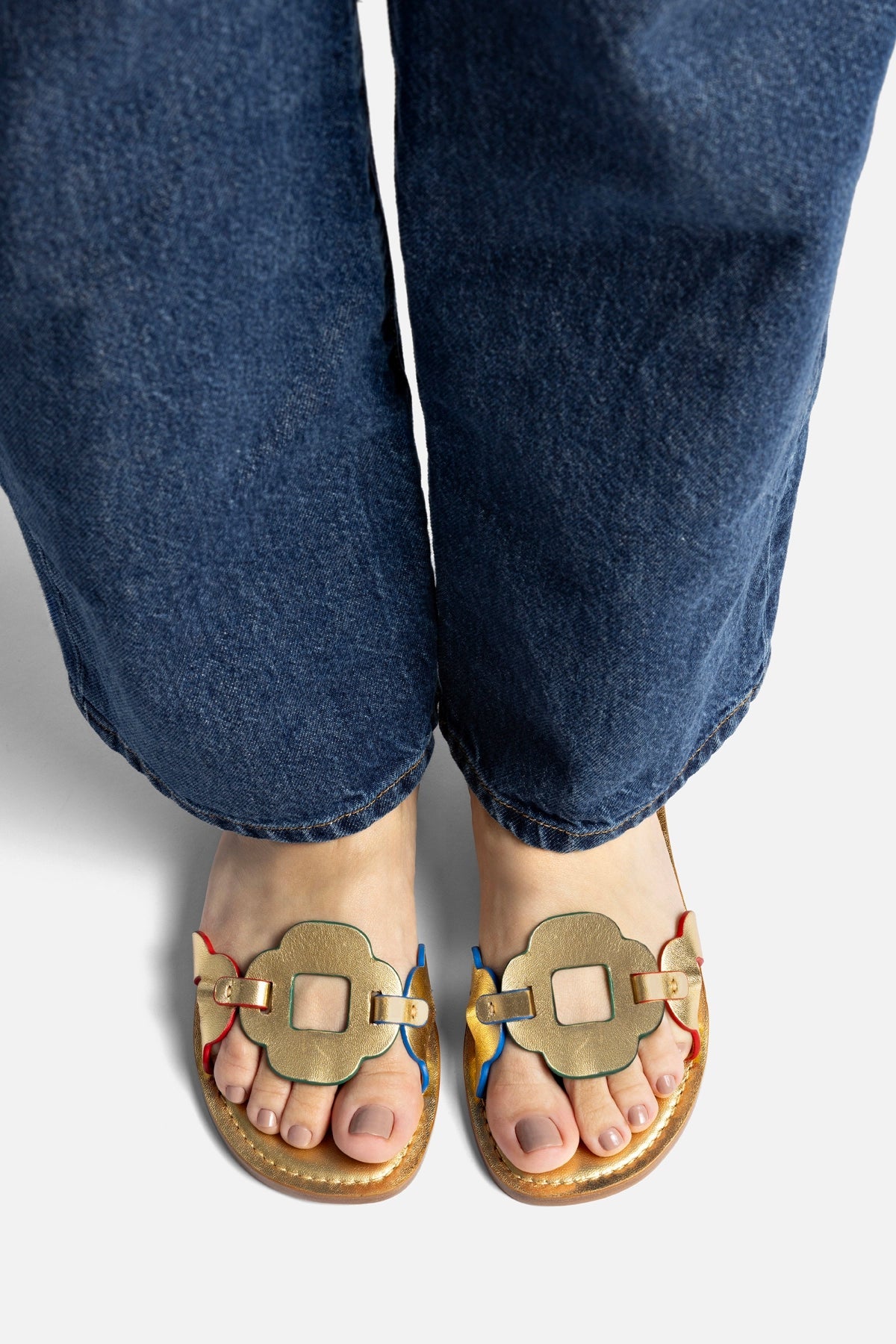 Margherita Slide In Metallic Gold Leather - Larroude