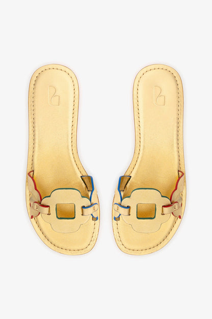 Margherita Slide In Metallic Gold Leather - Larroude