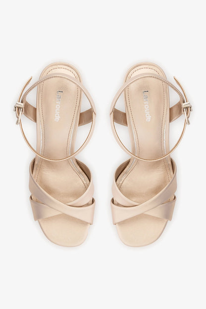 Bianca High Platform Sandal In Champagne Metallic Leather - Larroude