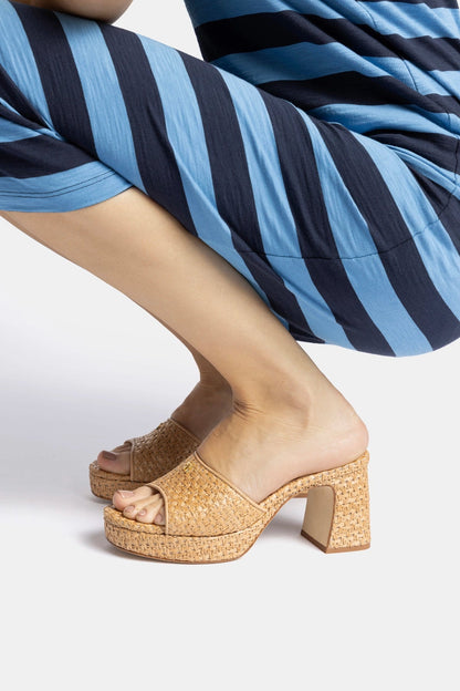 Dolly Low Mule In Natural And Beige Raffia - Larroude
