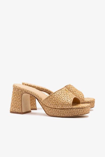 Dolly Low Mule In Natural And Beige Raffia - Larroude