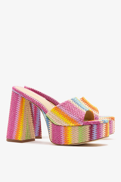 Dolly Mule Rainbow Raffia - Larroude