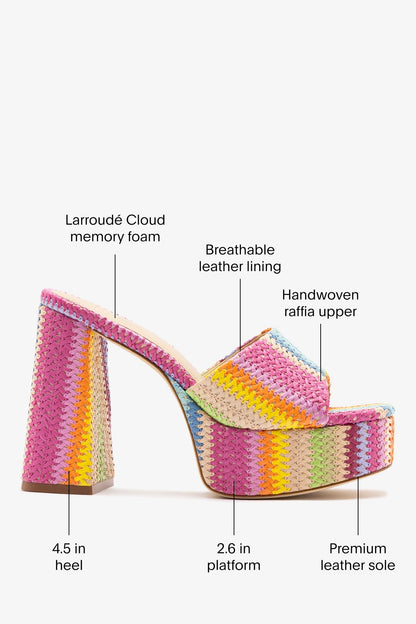 Dolly Mule Rainbow Raffia - Larroude