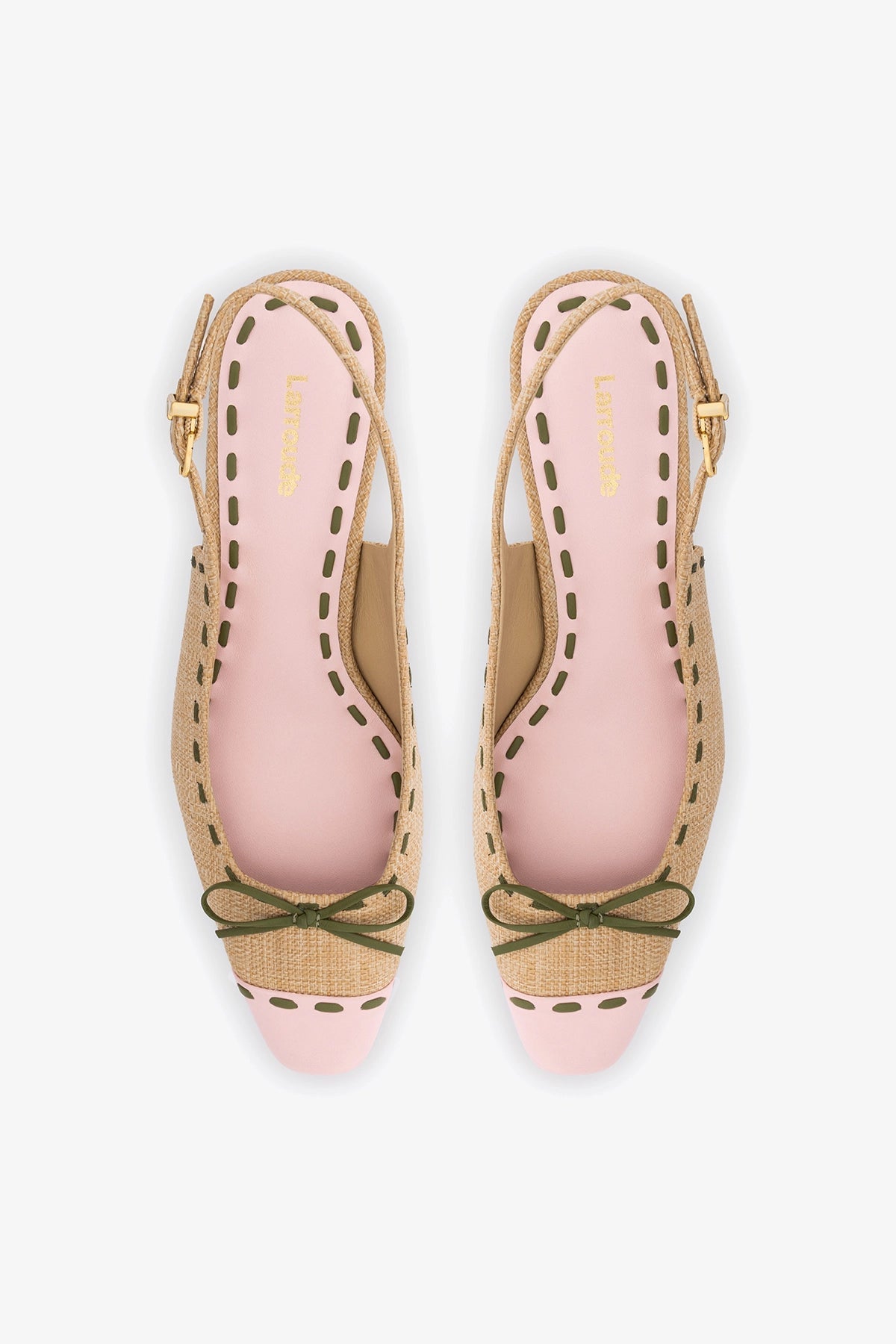 Jenny Pump In Beige Raffia and Tulip and Seaweed Leather - Larroude