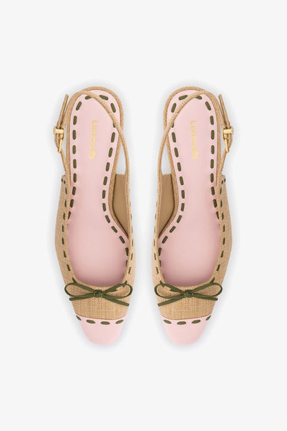 Jenny Pump In Beige Raffia and Tulip and Seaweed Leather - Larroude