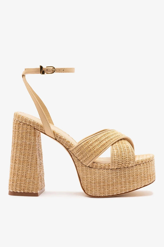 Dolly X Platform Sandal In Natural Raffia - Larroude