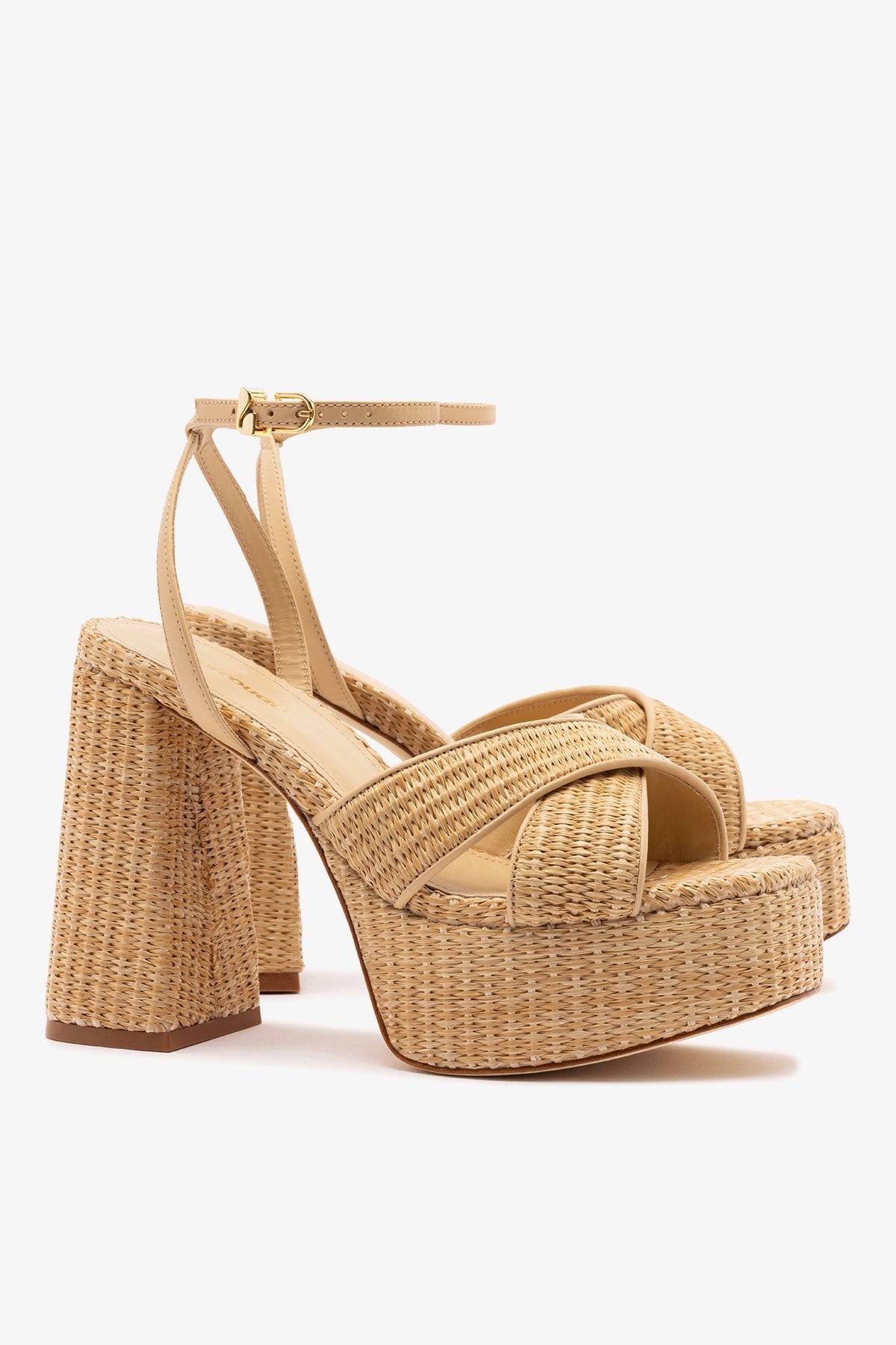 Dolly X Platform Sandal In Natural Raffia - Larroude